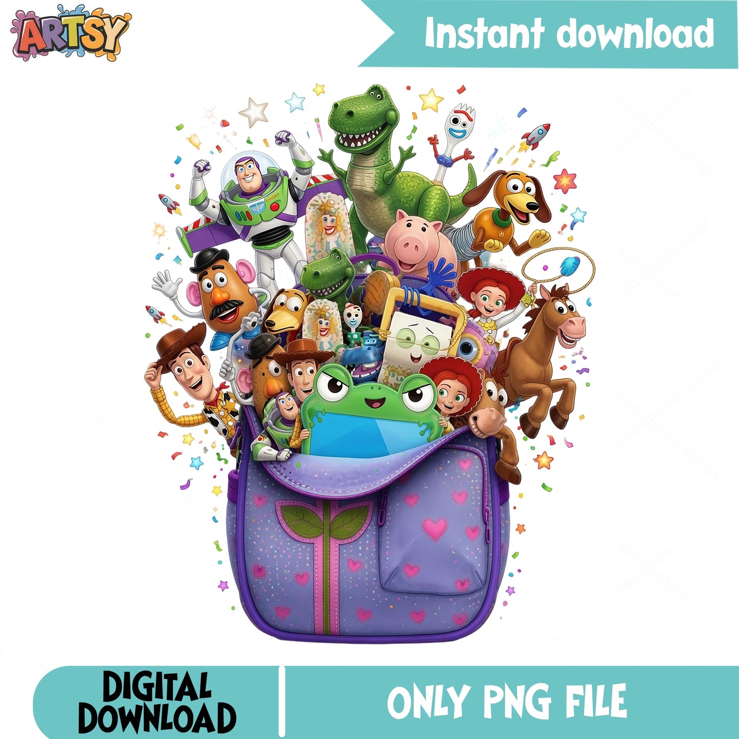 Toy Story Characters Bag PNG, Buzz Lightyear Woody PNG, Disney PNG