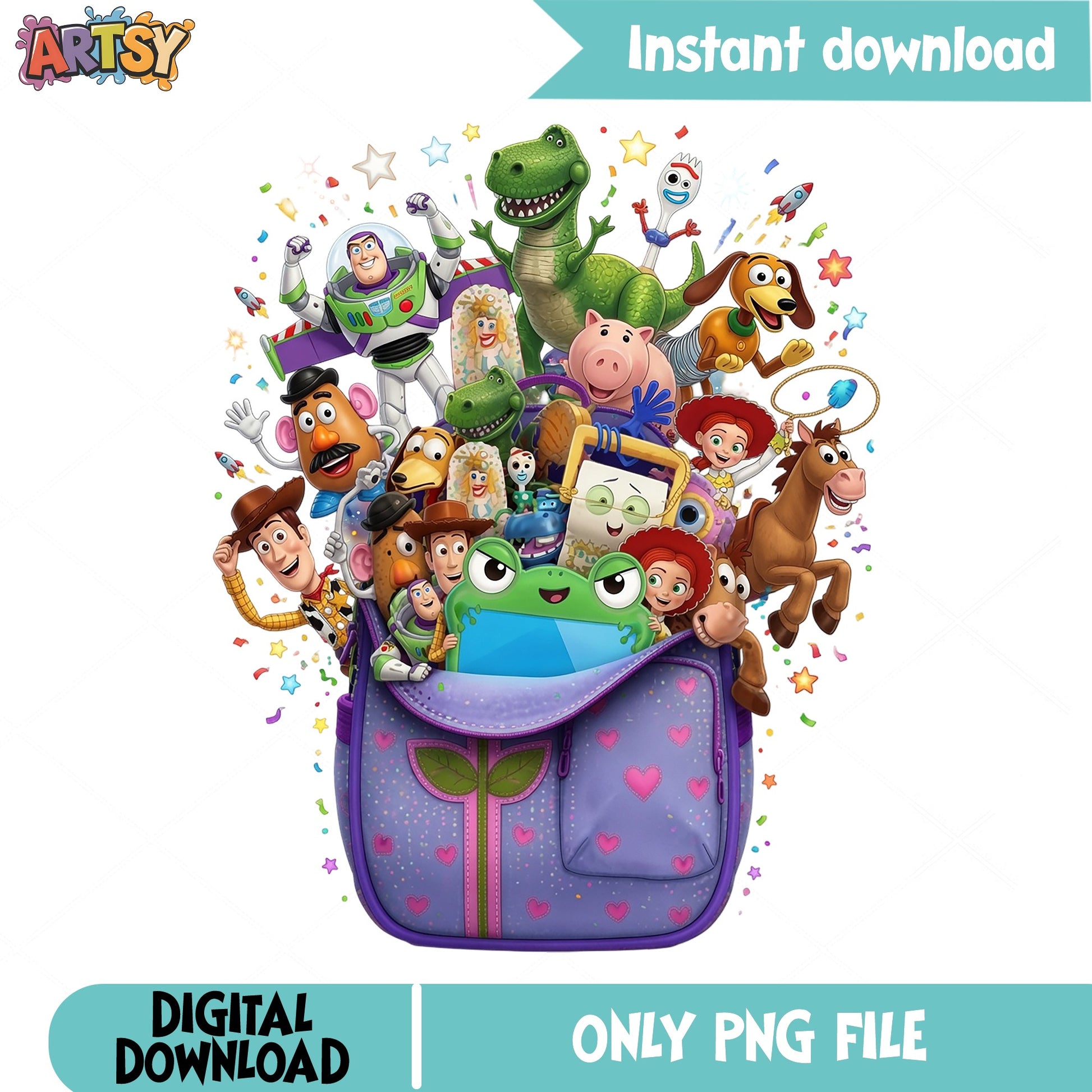 Toy Story Characters Bag PNG, Buzz Lightyear Woody PNG, Disney PNG