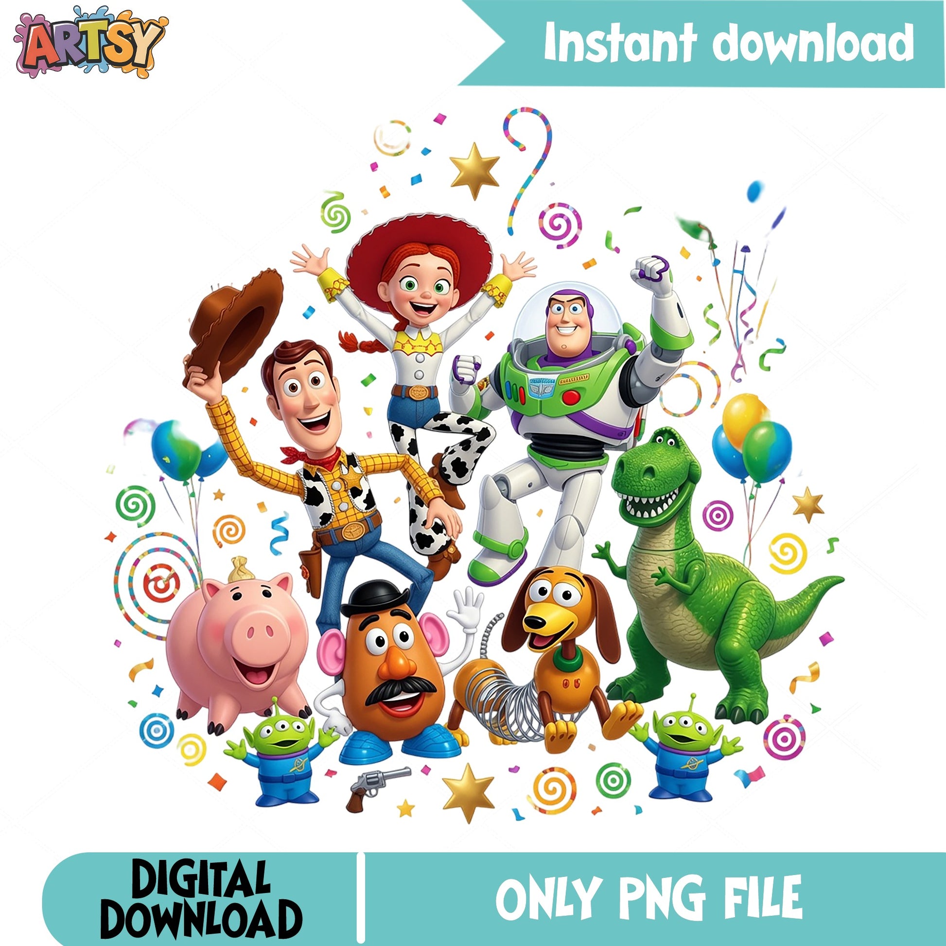 Toy Story Characters Birthday PNG, Disney Pixar PNG, Woody Buzz PNG