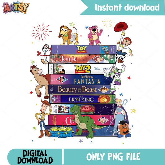Toy Story Characters Disney VHS Stack PNG, Disney PNG, Woody Buzz PNG