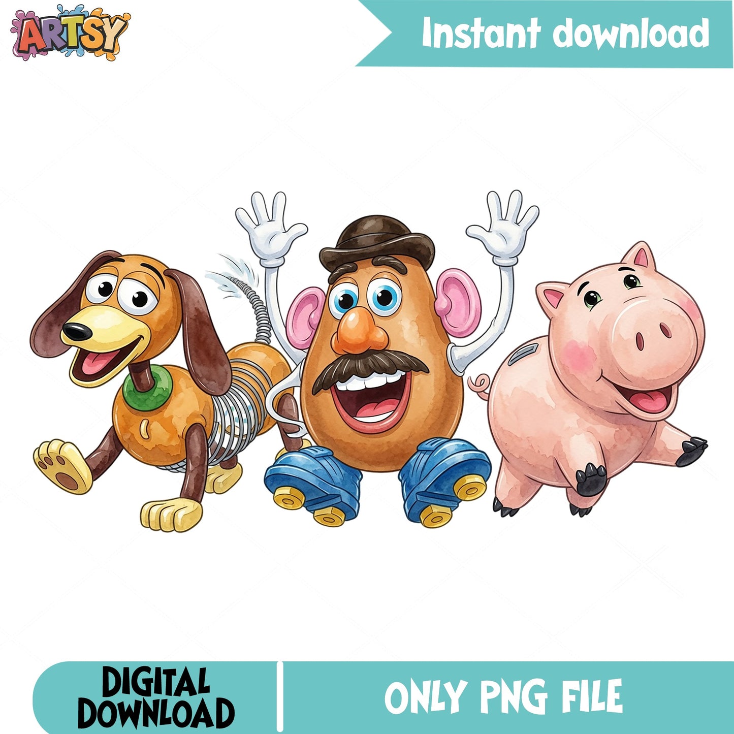 Toy Story Characters PNG, Mr Potato Head Slinky Hamm PNG, Disney PNG