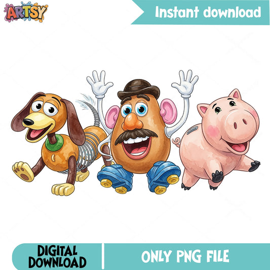 Toy Story Characters PNG, Mr Potato Head Slinky Hamm PNG, Disney PNG