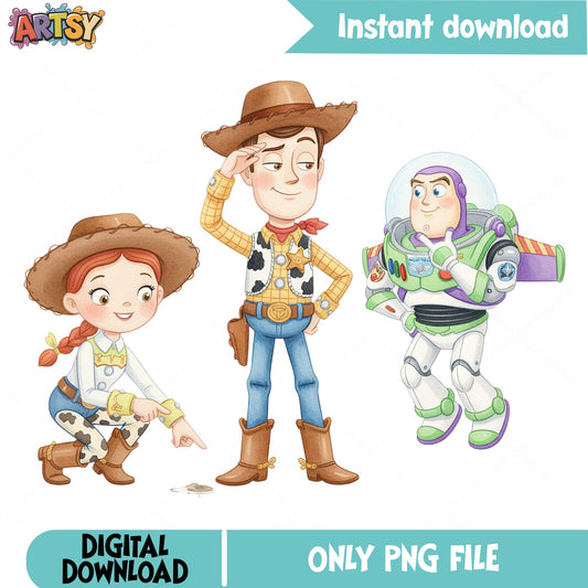Toy Story Characters PNG, Woody Buzz Jessie PNG, Disney Pixar PNG