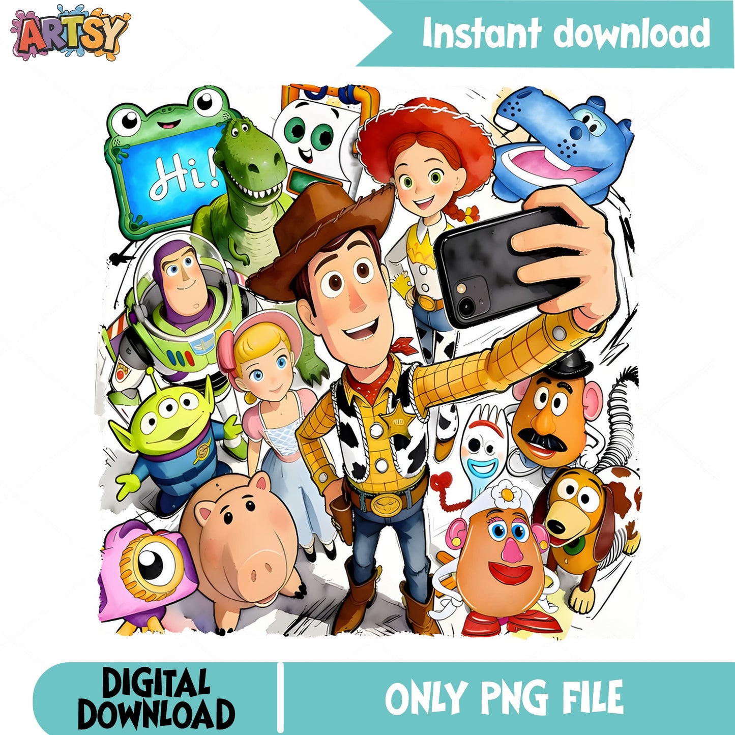 Toy Story Characters Selfie PNG, Woody Buzz Lightyear PNG, Disney Pixar PNG