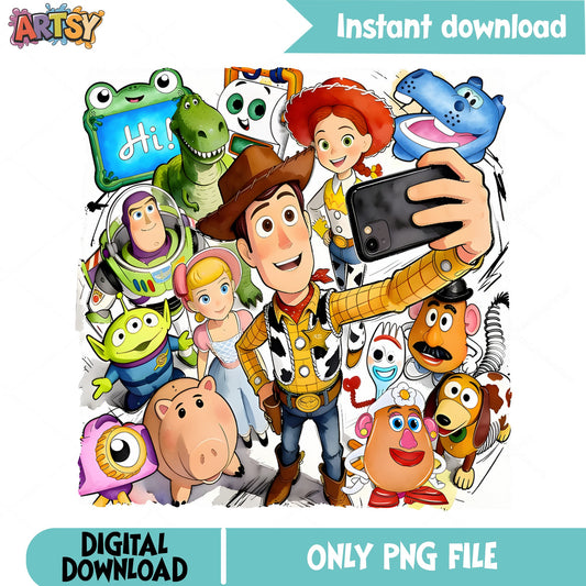 Toy Story Characters Selfie PNG, Woody Buzz Lightyear PNG, Disney Pixar PNG
