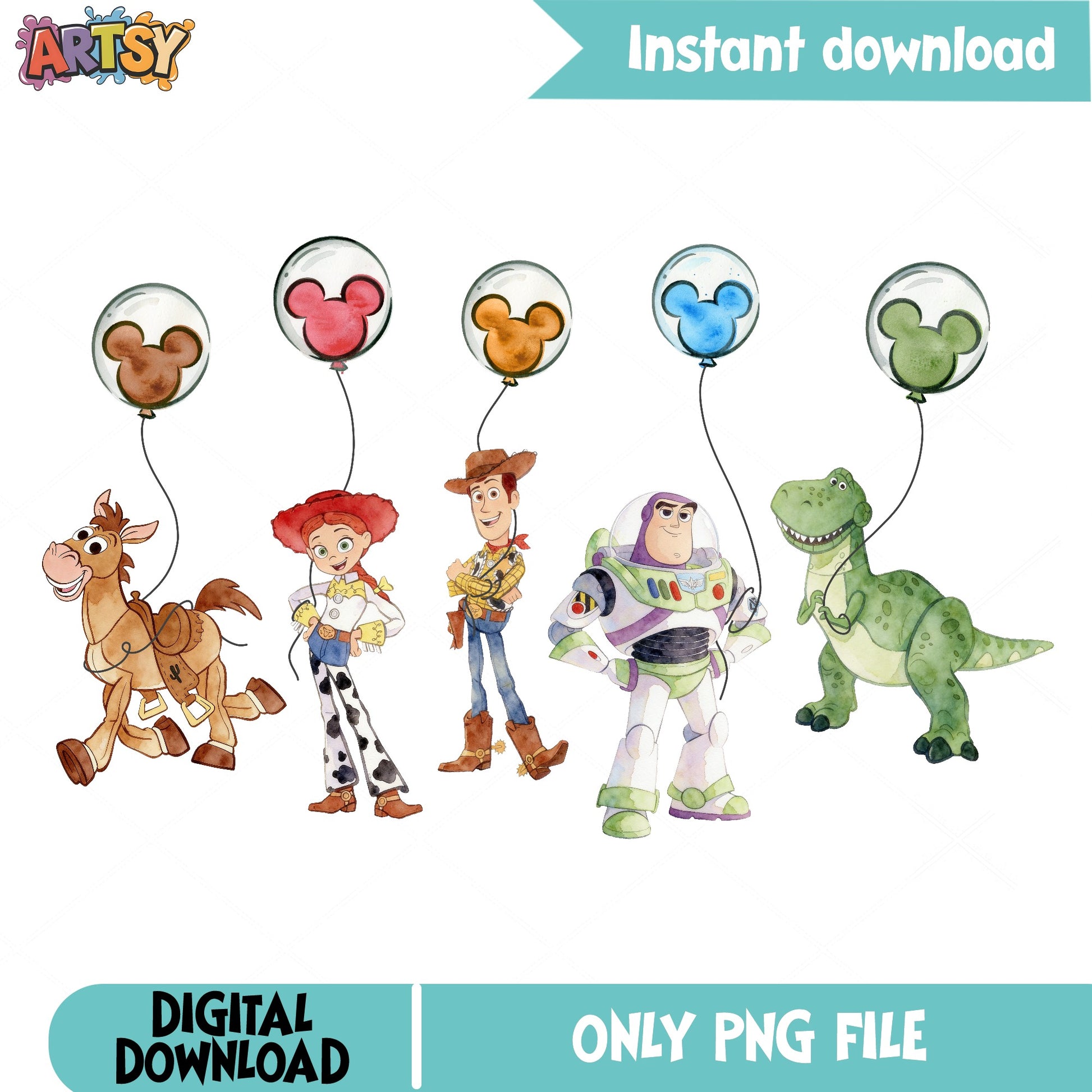 Toy Story Characters Watercolor PNG Bundle, Disney Pixar PNG, Woody Buzz PNG