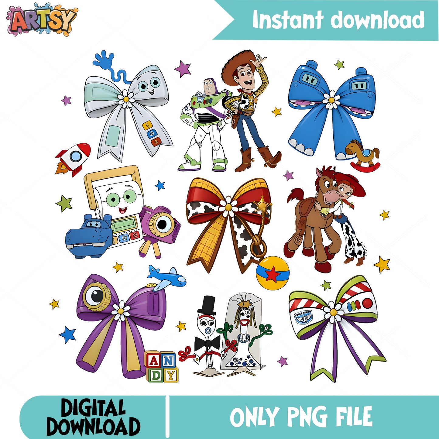 Toy Story Coquette Bow Bundle PNG, Woody Buzz Lightyear PNG, Disney PNG