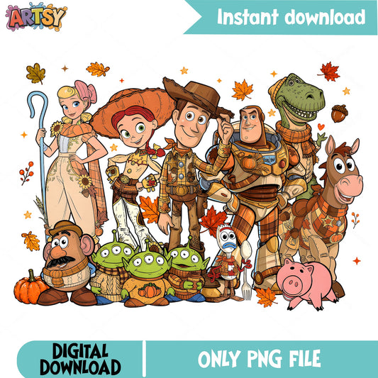 Toy Story Fall PNG, Disney Thanksgiving PNG, Woody Buzz PNG