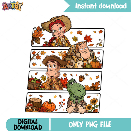 Toy Story Fall PNG, Woody Buzz Jessie Autumn PNG, Thanksgiving PNG