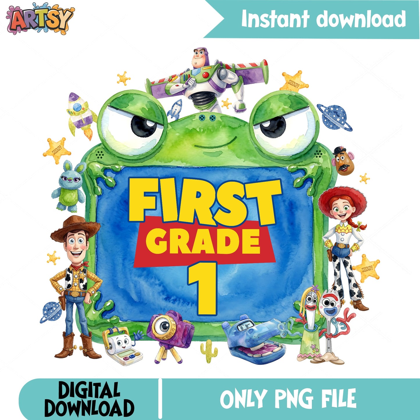Toy Story First Grade PNG, Back To School PNG, Woody Buzz PNG
