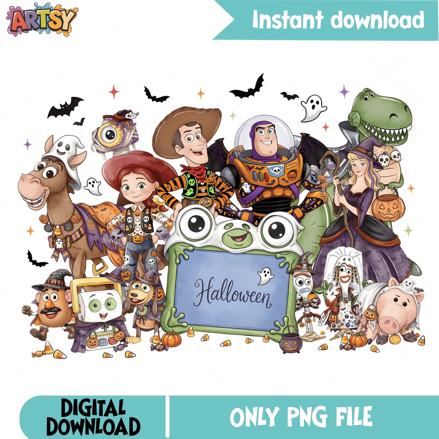 Toy Story Halloween PNG, Disney Halloween PNG, Woody Buzz PNG