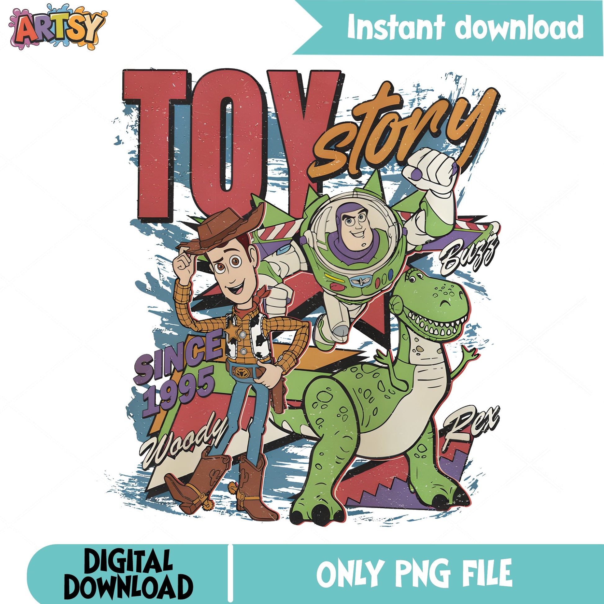 Toy Story Since 1995 PNG, Woody Buzz Rex Disney PNG, Pixar PNG