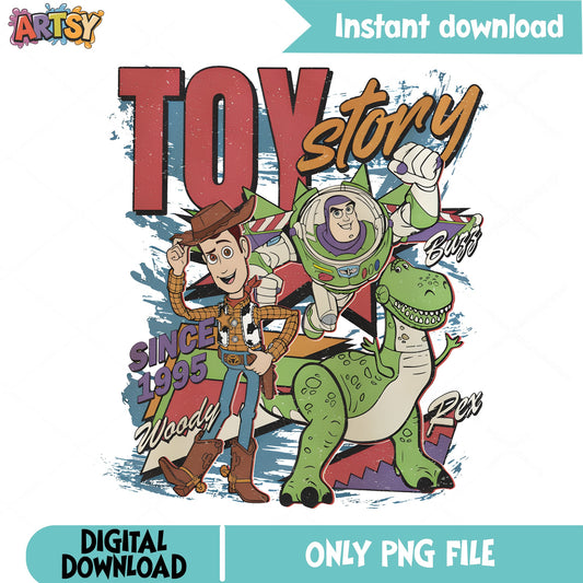 Toy Story Since 1995 PNG, Woody Buzz Rex Disney PNG, Pixar PNG