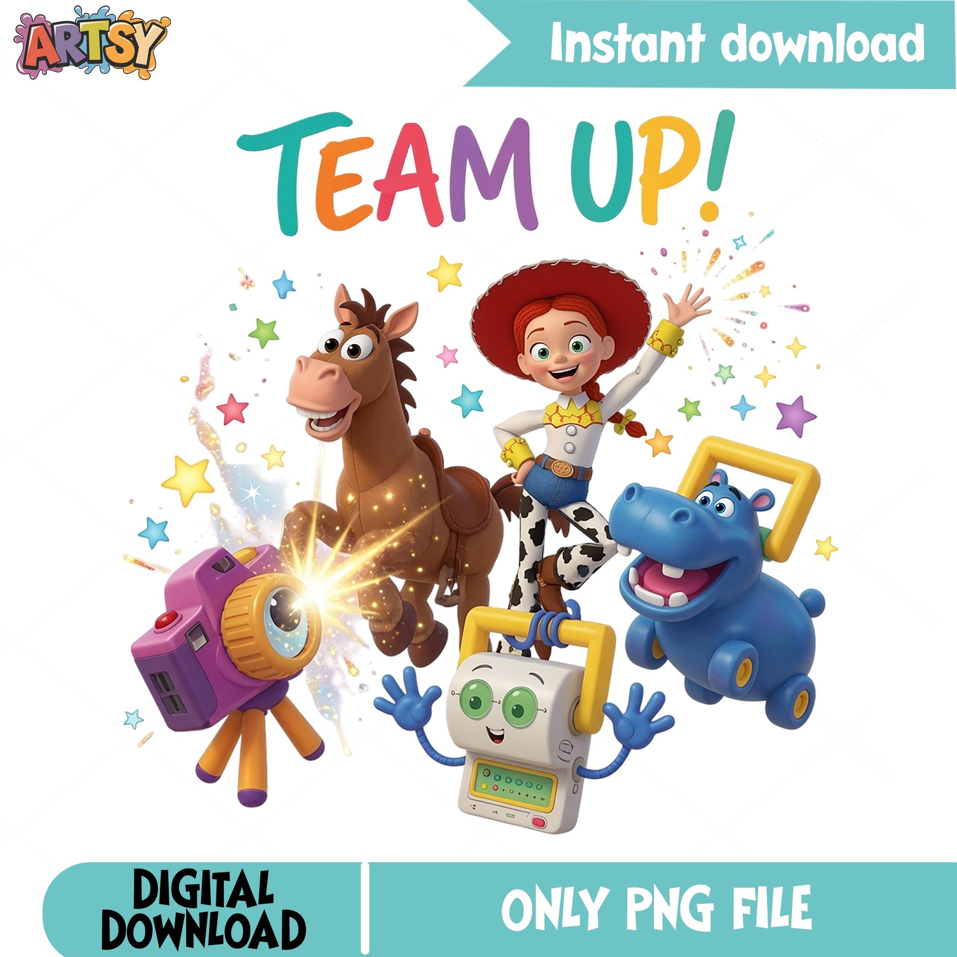 Toy Story Team Up PNG, Jessie Bullseye Disney PNG, Pixar PNG