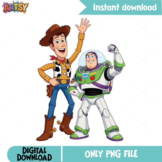 Toy Story Woody And Buzz Lightyear PNG, Disney Pixar PNG, Kids PNG