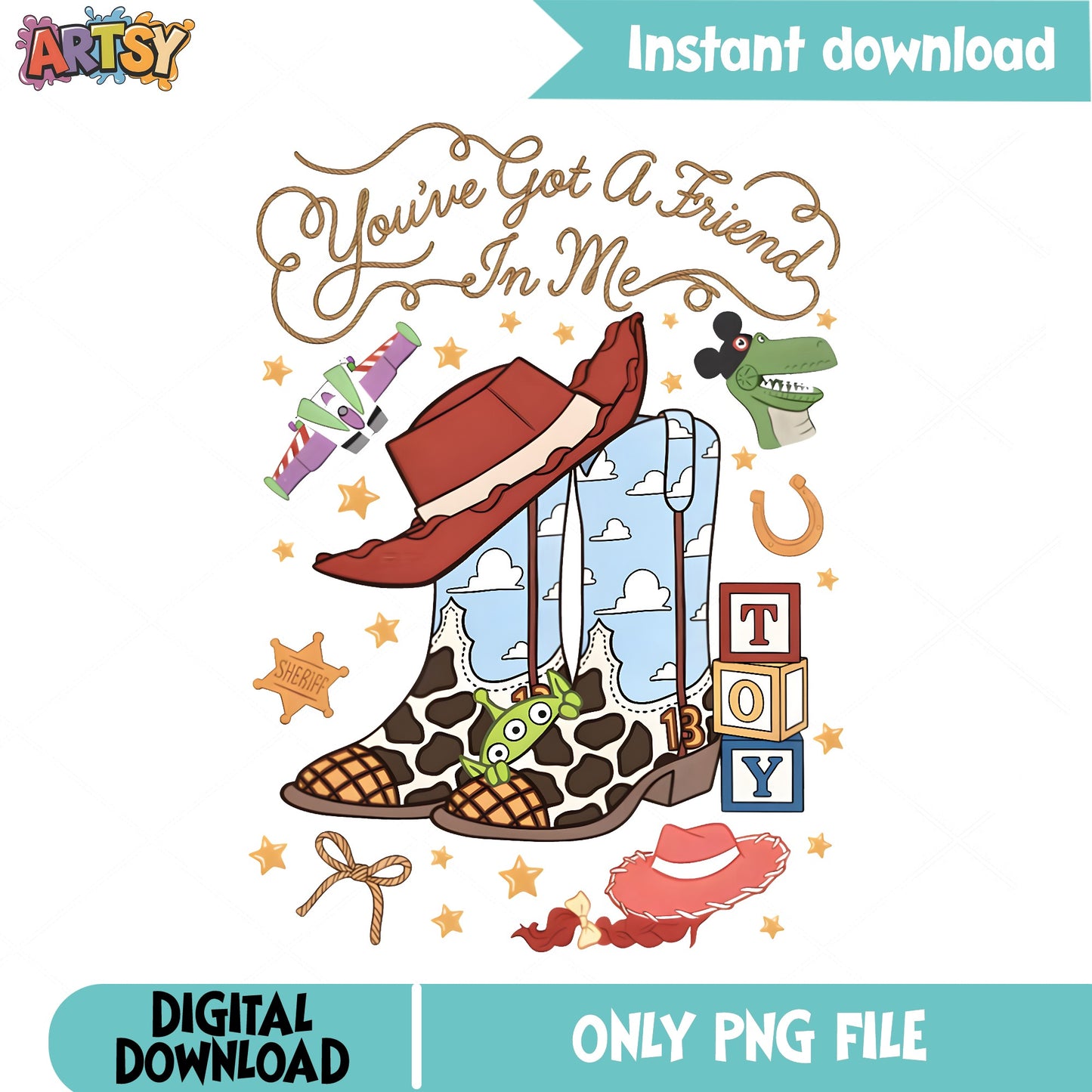 Toy Story You've Got A Friend In Me PNG, Woody Boot PNG, Disney PNG