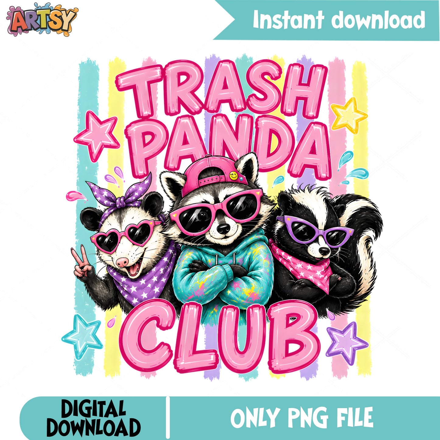 Trash Panda Club PNG, Funny Raccoon Shirt Design, Skunk PNG