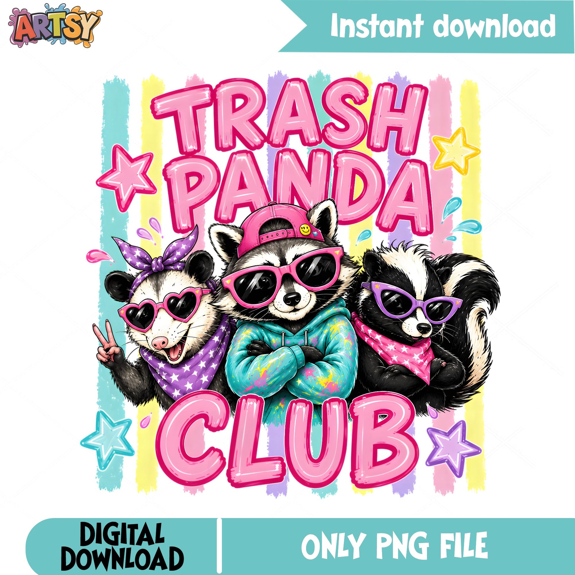 Trash Panda Club PNG, Funny Raccoon Shirt Design, Skunk PNG