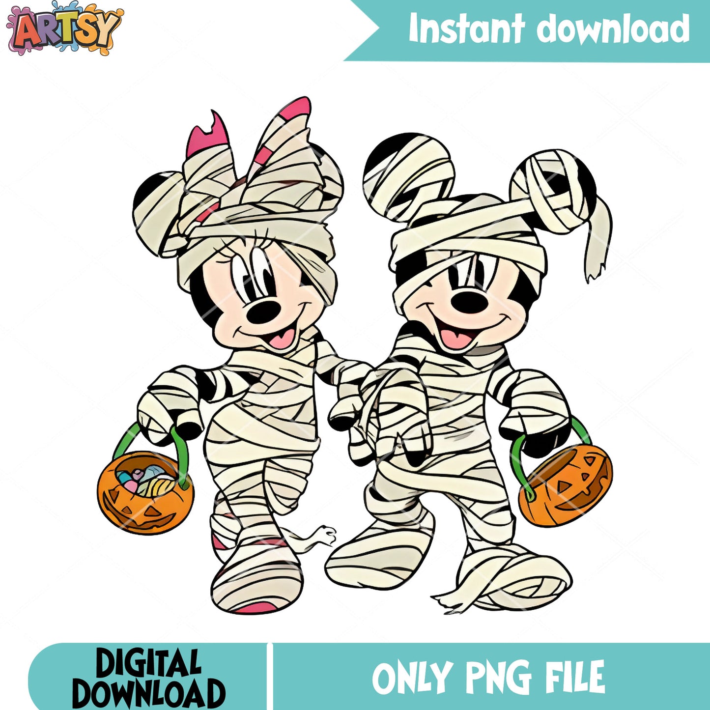 Trcik or treat Dou mouse png, mummy costume png, disney halloween png