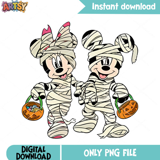 Trcik or treat Dou mouse png, mummy costume png, disney halloween png