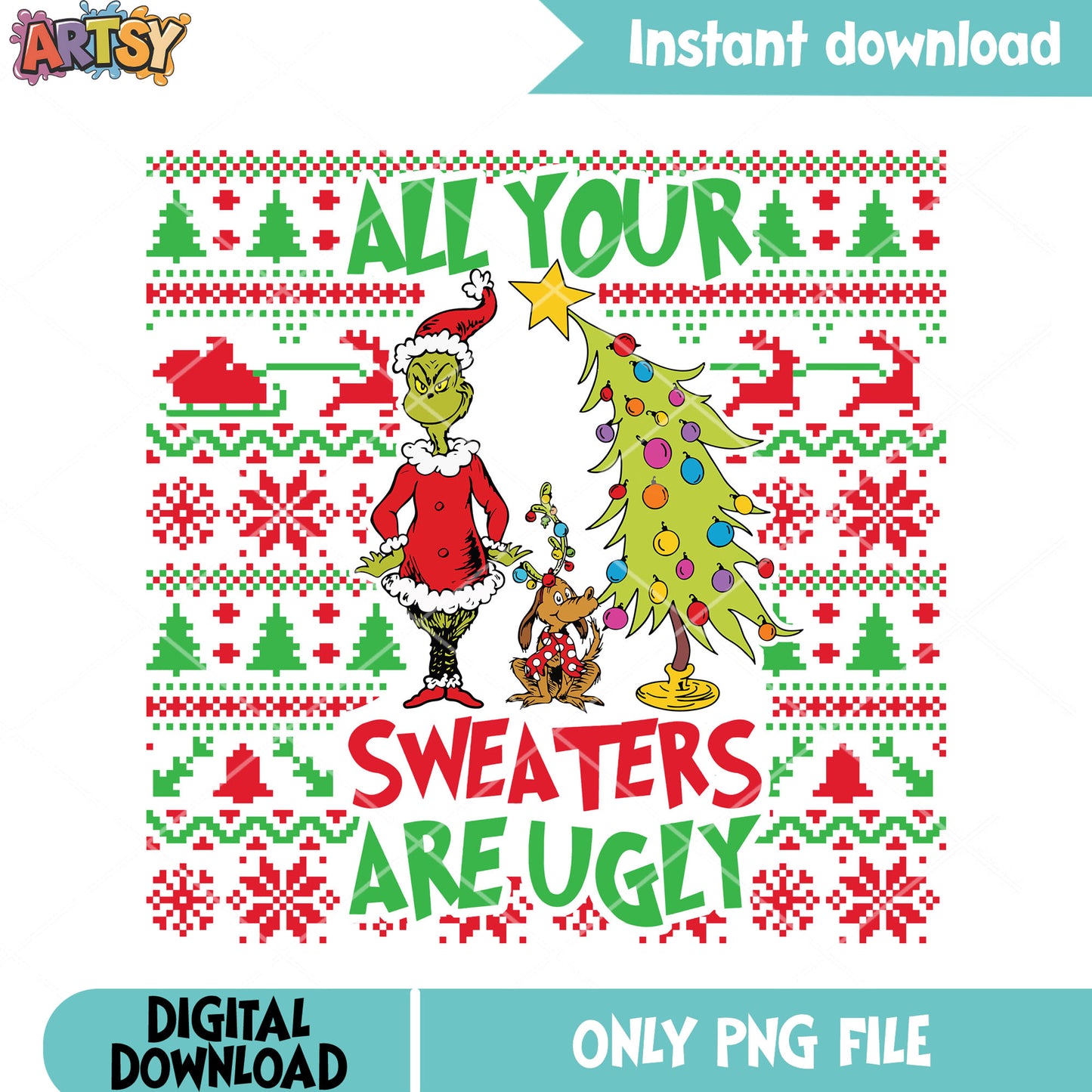 Tree star ornament png, ugly sweater santa png, santa suit png