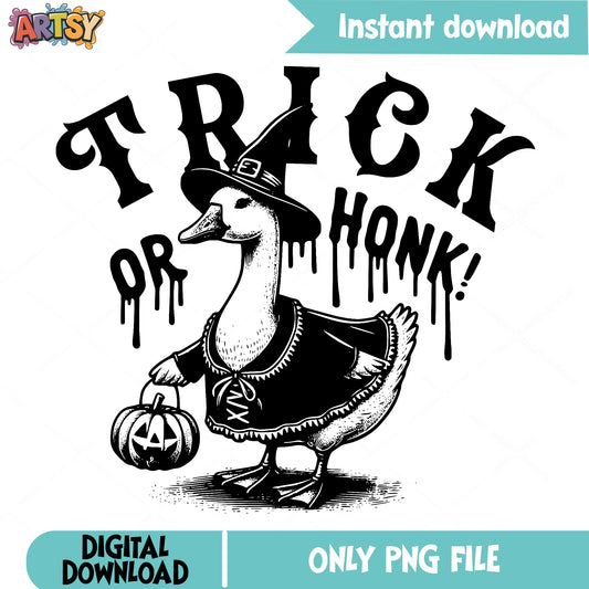 Trick Or Honk Halloween Duck PNG, Funny Duck Halloween PNG, Witch Duck PNG