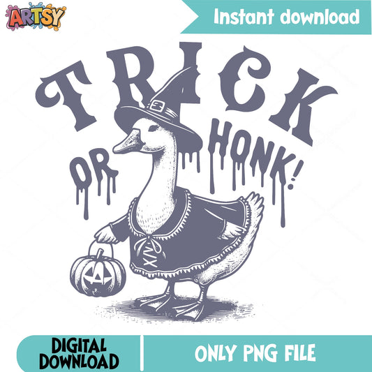 Trick Or Honk Halloween Duck PNG, Witch Duck PNG, Funny Halloween PNG