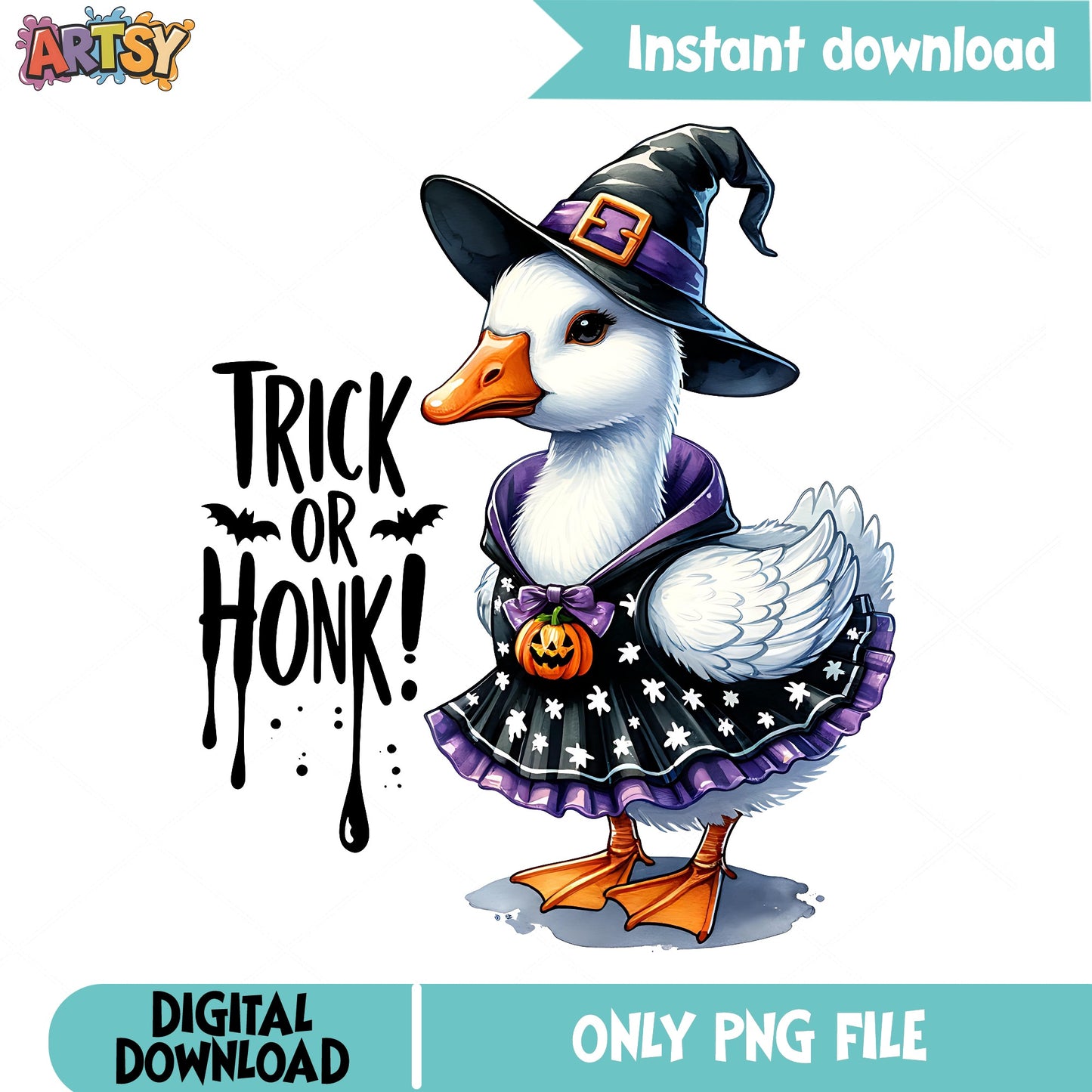Trick Or Honk Halloween Duck PNG, Witch Duck PNG, Halloween PNG