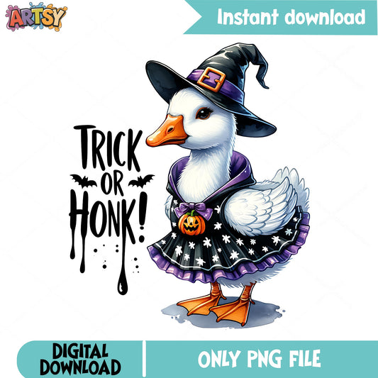 Trick Or Honk Halloween Duck PNG, Witch Duck PNG, Halloween PNG
