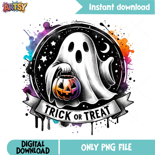 Trick Or Treat Ghost Halloween PNG, Spooky Ghost PNG, Halloween PNG