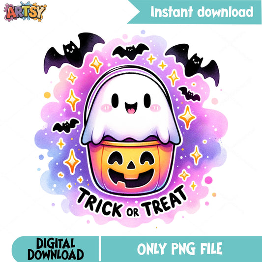 Trick Or Treat Ghost Pumpkin PNG, Halloween PNG, Cute Ghost PNG