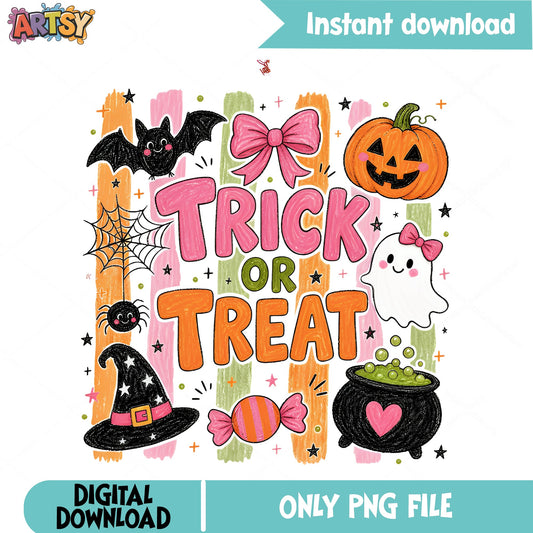 Trick Or Treat Halloween PNG, Cute Ghost Pumpkin PNG, Halloween PNG
