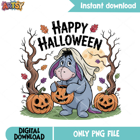 Trick eeyore scary pumpkin png, happy halloween png, disney eeyore png
