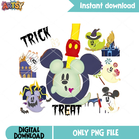 Trick mickey treat png, mickey ghoet png, disney character png