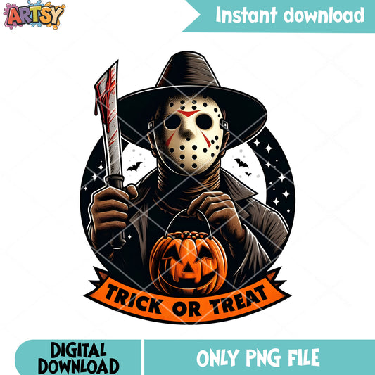 Trick or treat Jason Voorhees png, jack o lantern png, scary halloween png