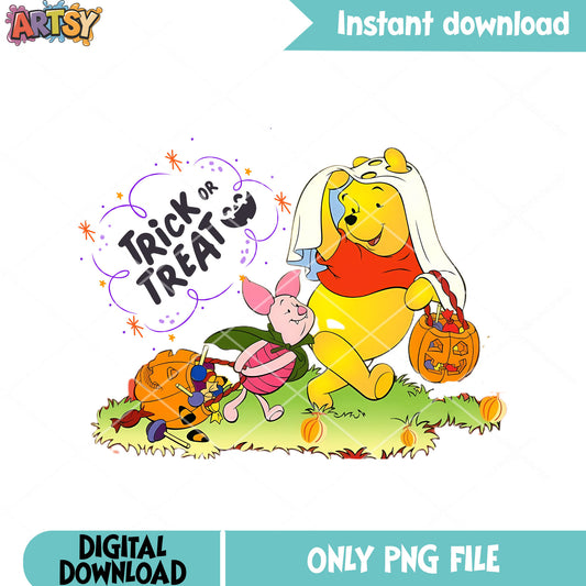 Trick or treat Pooh best friend png, disney halloween png, candy hunting png 