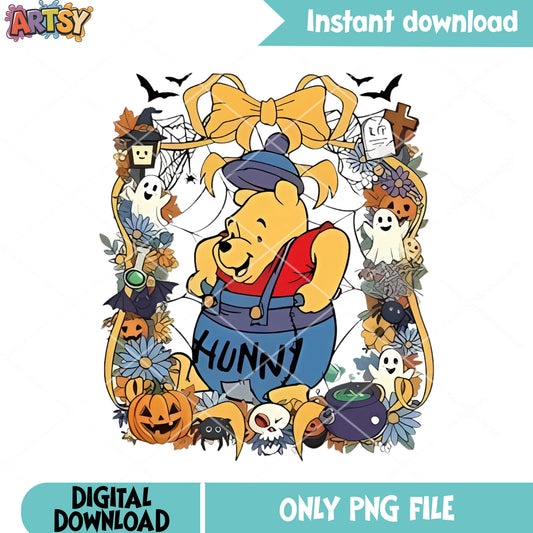 Trick or treat Winnie the Pooh  png, disney halloween png, jack o latern png 