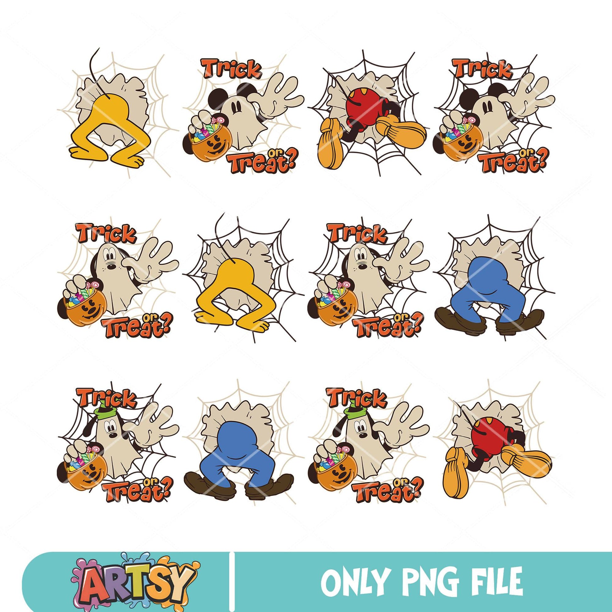 Trick or treat mickey bundle png, mickey halloween png, trick or treat png