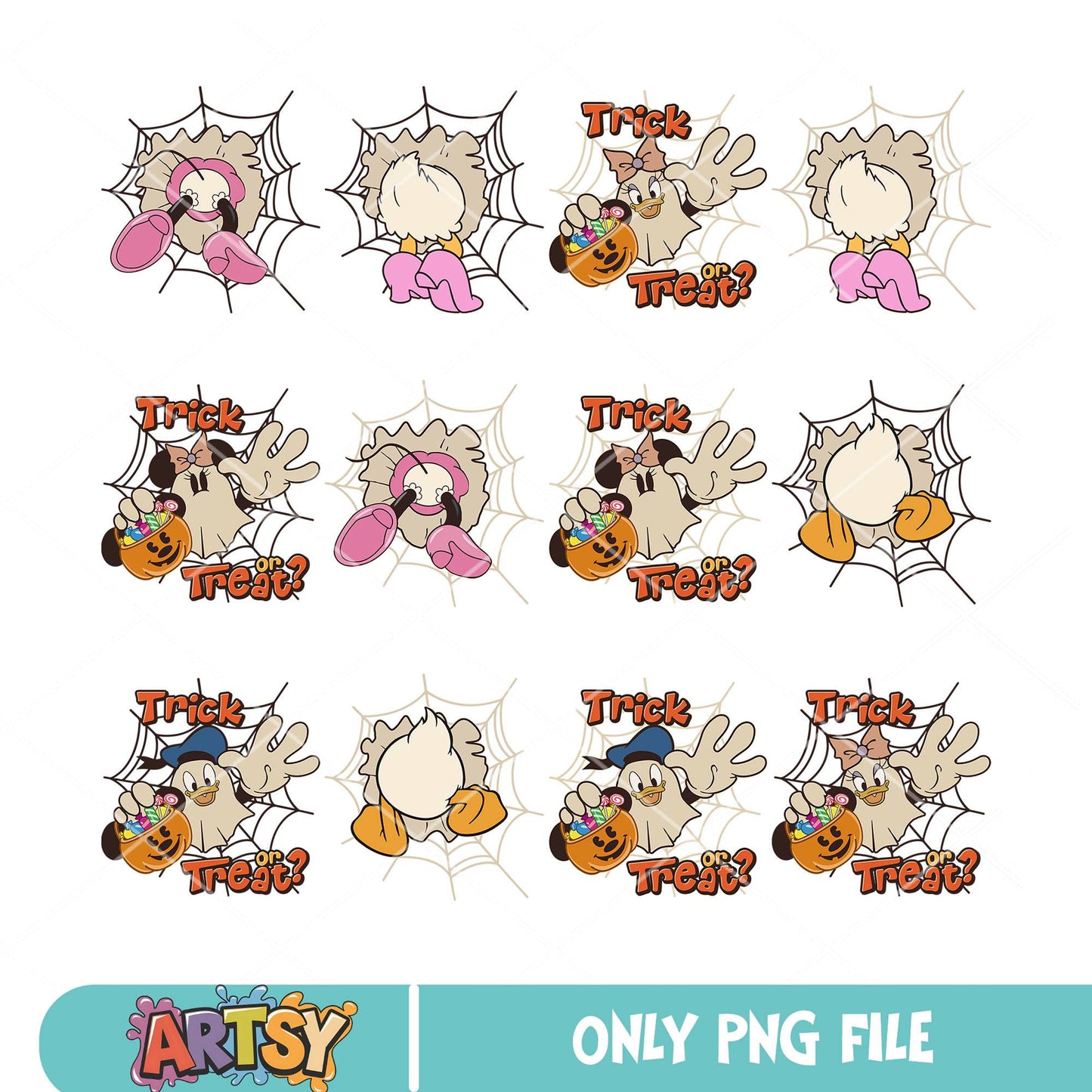 Trick or treat minnie bundle png, mickey halloween png, trick or treat png