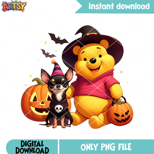 Trick or treat piglet and pooh png, disney halloween png, wicth costume png 