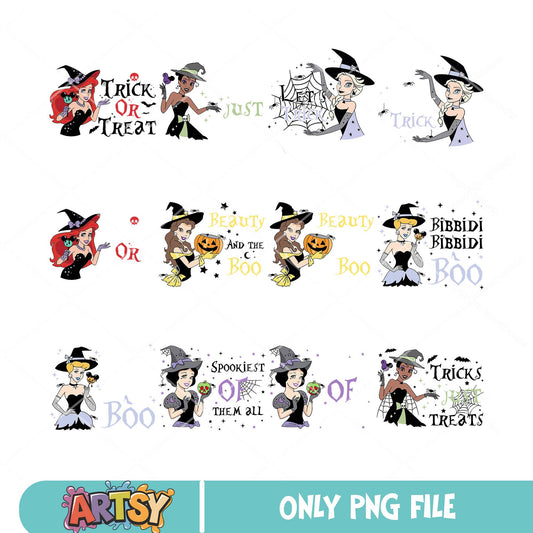 Trick or treat princess png bundle, princess halloween png