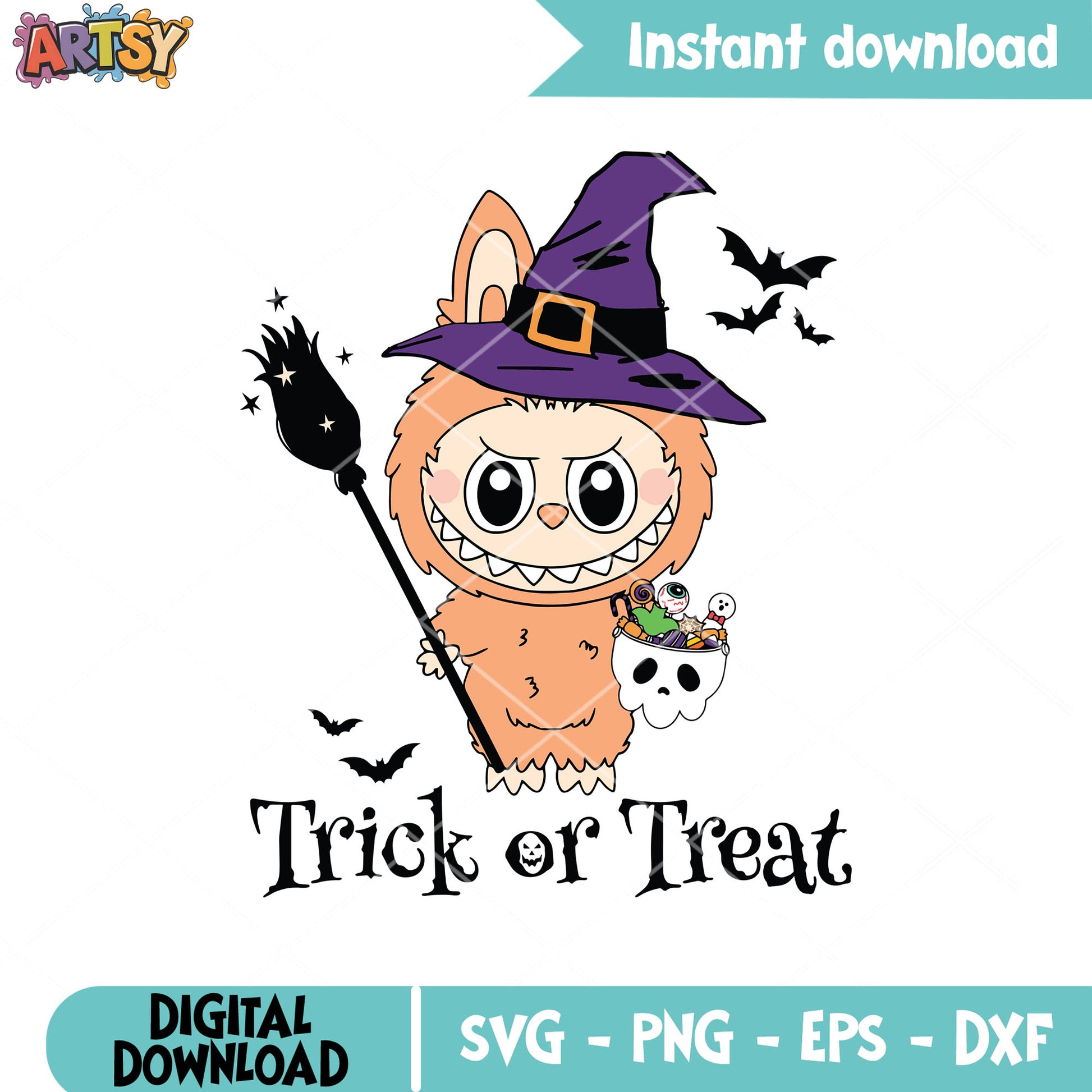 Trick or treat witch labubu file svg, labubu halloween svg