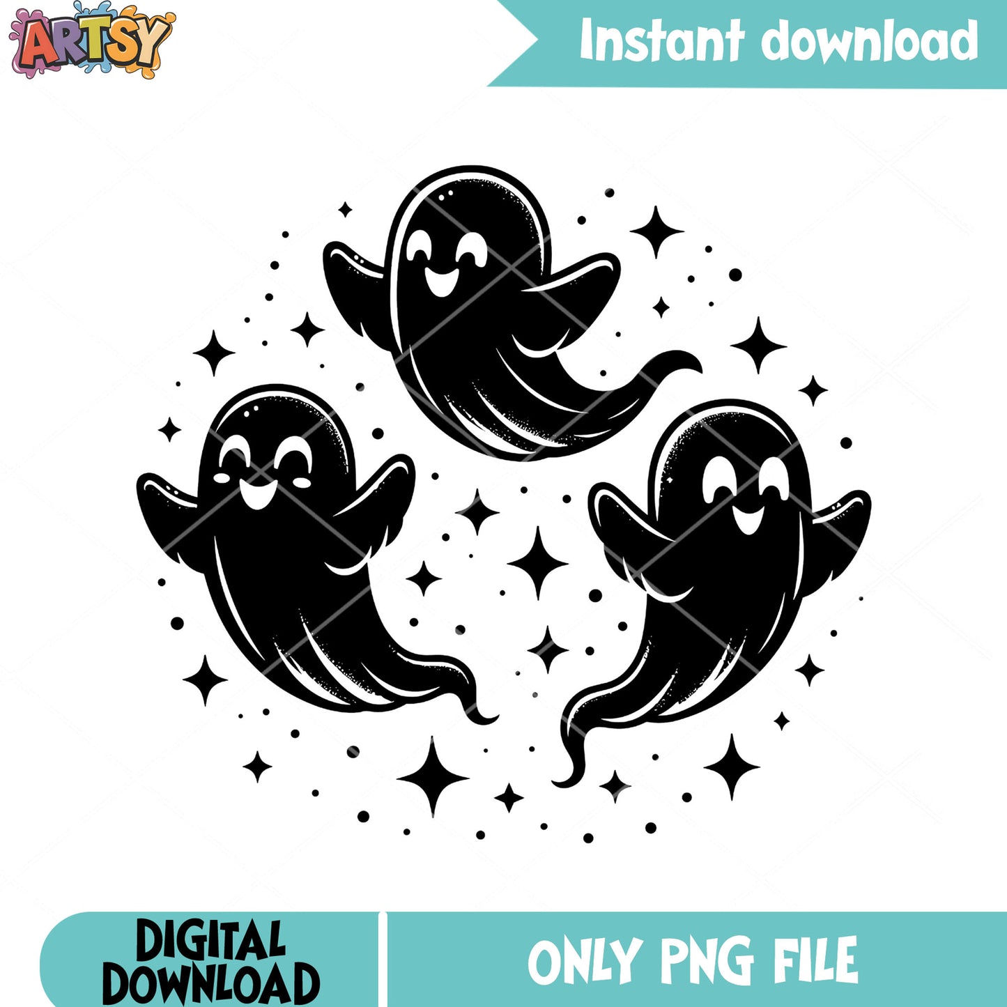 Trio baby ghost png, starry night png, halloween scary png