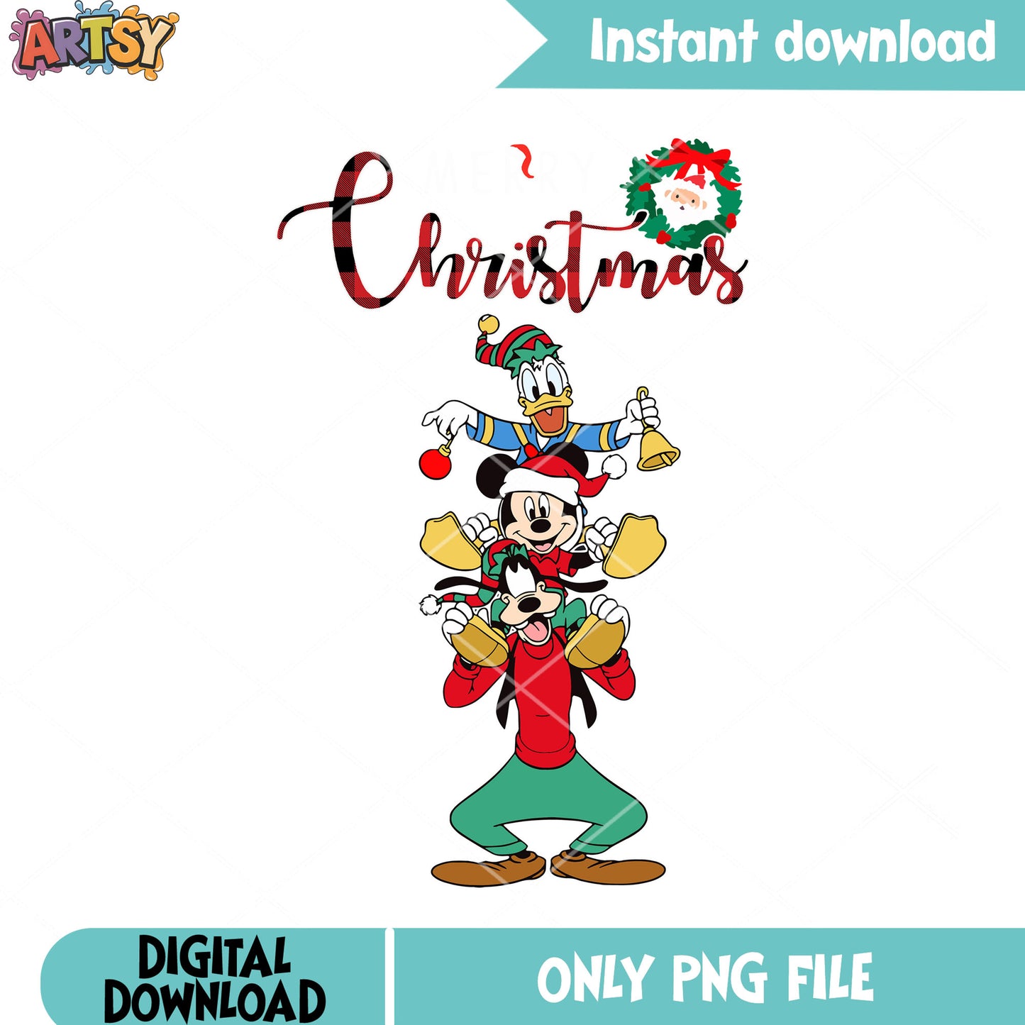 Trio disney for christmas png, mickey and friends png, jingle bell png