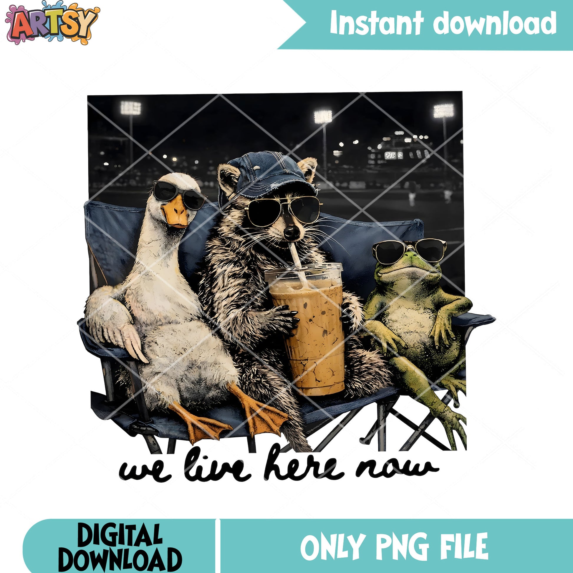 Triple goose feral frog poster png, feral cat poster png, funny art png