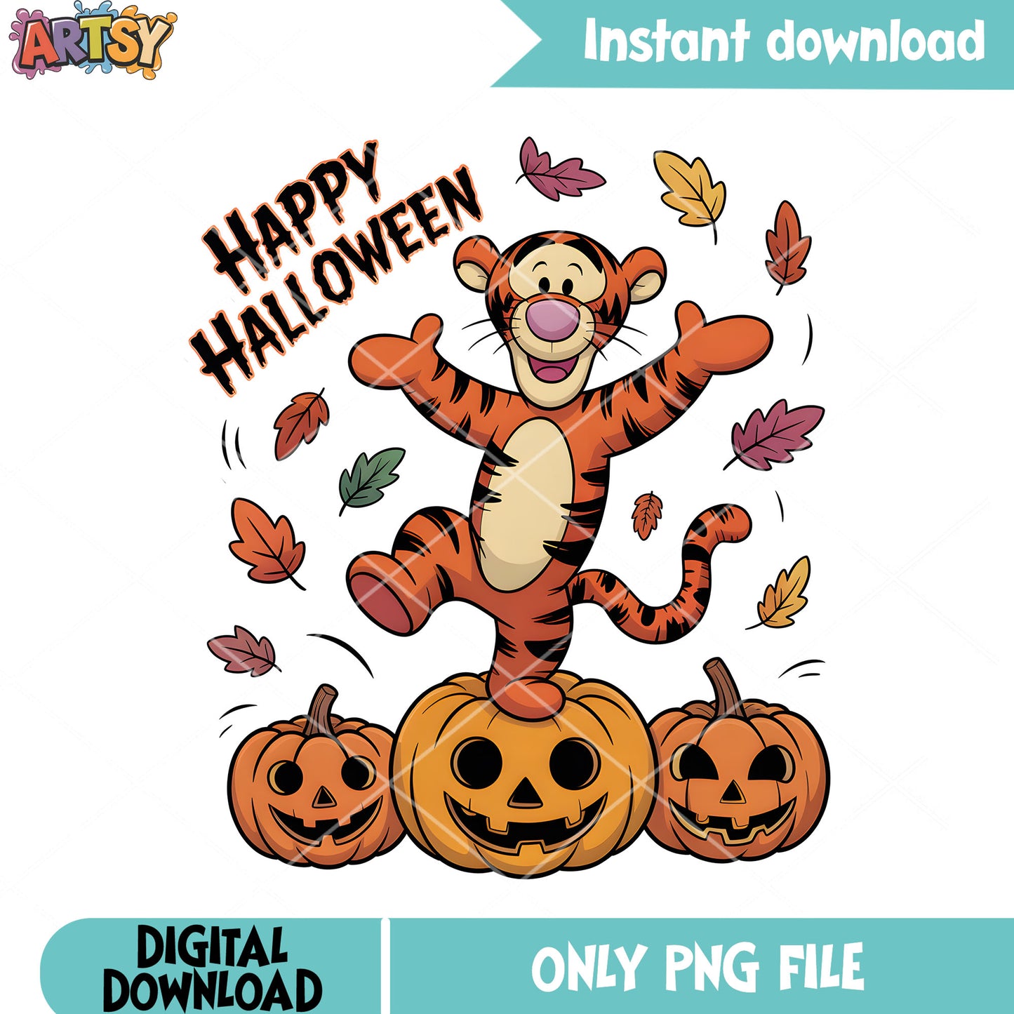 Triple jack o lantern tiger png, disney tiger png, spooky halloween png