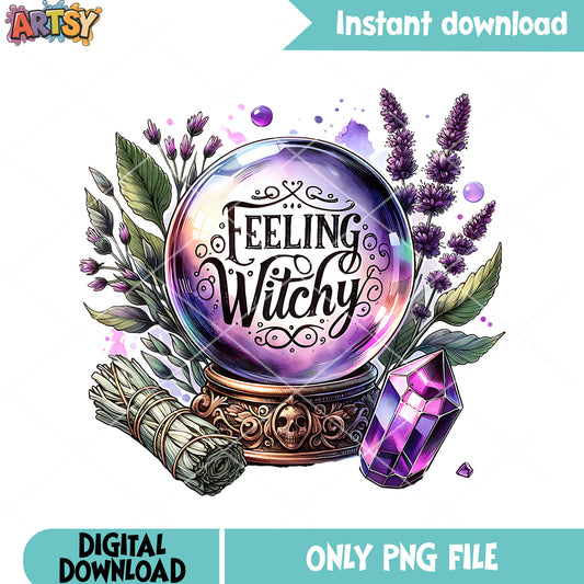 Tuberose witchy png, crystal ball png, halloween scary png