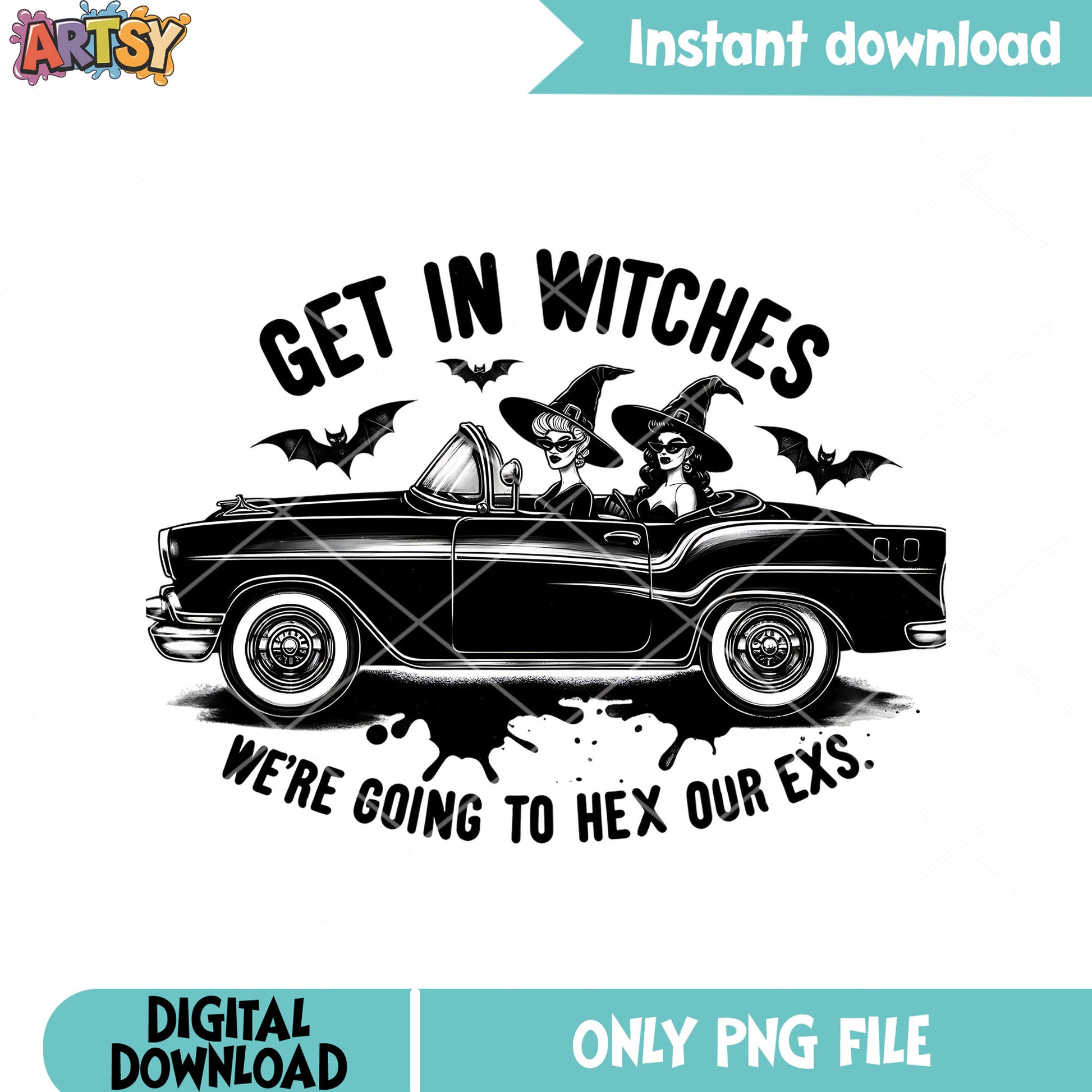 Two bad witches in car png, witches hat png, halloween scary png