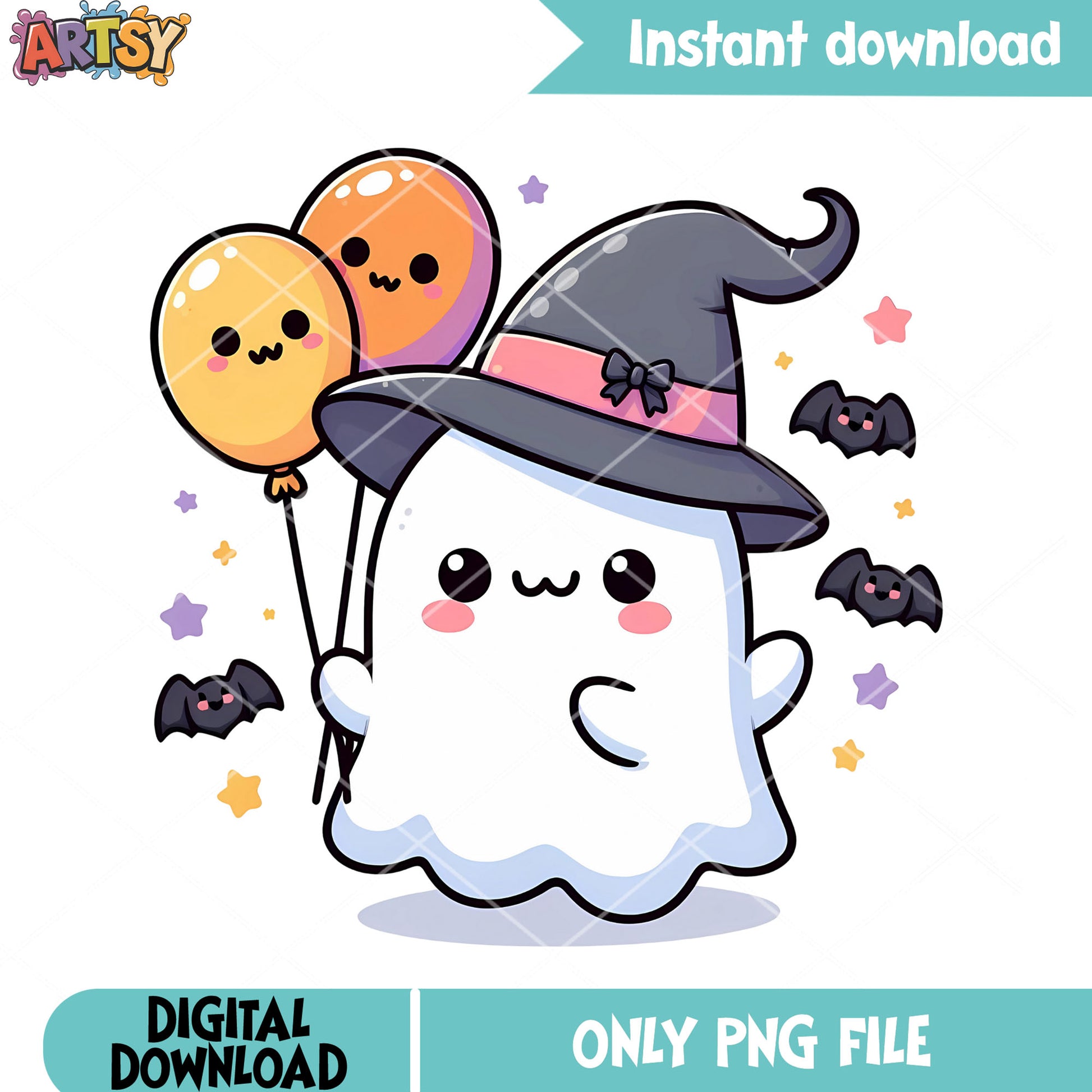 Two cute balloon ghost png, scary bats png, halloween scary png