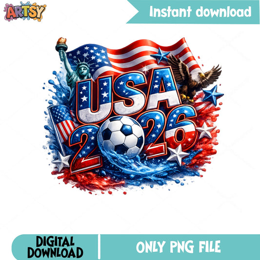 USA 2026 Soccer PNG, World Cup America Flag, Patriotic PNG
